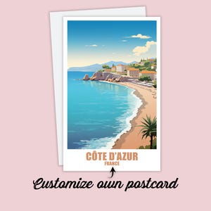 Carte postale Côte d’Azur, carte postale personnalisée Côte d’Azur France Carte postale de voyage Carte postale de vacances pour amis Famille, cadeau