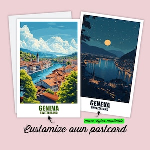 Carte postale personnalisée de Genève, carte de la Suisse, cadeau personnalisable pour amis, carte de vœux, carte cadeau, carte de voyage, carte de vacances