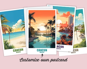 Carte postale de Cancun, carte postale personnalisée Cancun, carte postale de voyage de la carte du Mexique, carte postale de vacances pour les amis et la famille, carte de Cancun