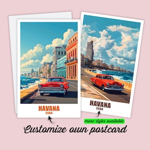 Personalized Havana Postcard, Cuba Map Greeting Card Gift Card Havana Travel Postcard Card Travel Gift for Friends and Family