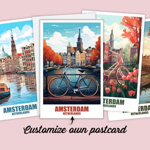 Amsterdam postcard, travel postcard Amsterdam, personalized postcard on request, Netherlands holiday postcard for friends and family