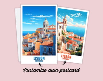 Lisbon Postcard, Personalized Postcard Lisbon Portugal Map Travel Postcard Gift Card, Holiday Postcard for Friends & Family