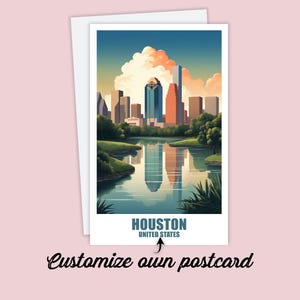 Postal personalizada de Houston, mapa de Texas, tarjeta de felicitación de Estados Unidos, tarjeta de regalo, postal de viaje, mapa de Houston, tarjeta de viaje para amigos y familiares