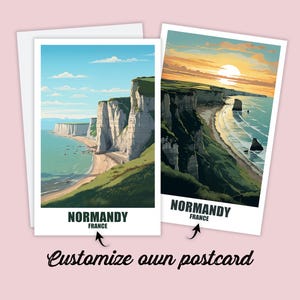 Carte postale personnalisée de Normandie, carte de France, carte de vœux de Normandie, carte cadeau, carte postale de voyage, carte de voyage amis et famille