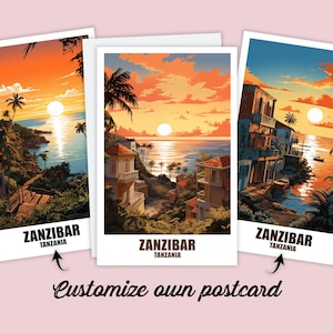 Cartolina personalizzata di Zanzibar, cartolina della Tanzania, biglietto di auguri, buono regalo, cartolina di viaggio in Africa, cartolina di Zanzibar, amici del biglietto di viaggio