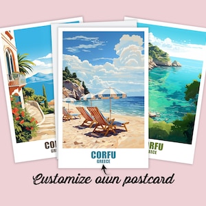 Cartolina di Corfù, cartolina personalizzata Corfù, Grecia Mappa di viaggio Cartolina regalo Cartolina di festa per amici e familiari