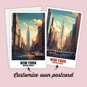 Carte postale personnalisée de New York, carte de Manhattan, carte de vœux américaine, carte cadeau, carte postale de voyage New York, carte de voyage amis et famille