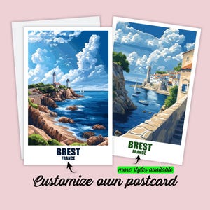 Carte postale personnalisée de Brest, carte de France, Bretagne, cadeau personnalisable pour amis, carte de vœux, carte cadeau, carte de voyage, carte de vacances
