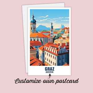 Cartão postal de Graz, cartão postal personalizado de Graz, Áustria, mapa de viagem, cartão postal de presente Graz, cartão postal de férias para amigos e familiares