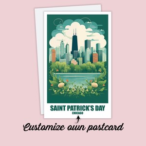 Postal personalizada del día de San Patricio, tarjeta de Chicago, tarjeta de felicitación, tarjeta de regalo, postal de viaje, tarjeta, tarjeta de viaje para amigos y familiares