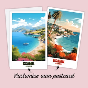 Ksamil Postcard, Personalized Postcard Ksamil, Albania Map Travel Postcard Gift Card, Holiday Postcard for Friends & Family