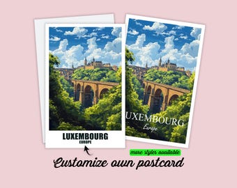 Gepersonaliseerde ansichtkaart van Luxemburg, Luxemburgse kaart van Europa, cadeaukaart, reiskaart van Luxemburg, cadeau voor vrienden en familie