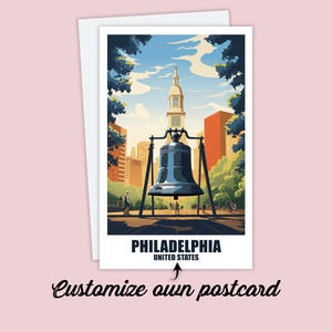 Carte postale personnalisée de Philadelphie, carte de l'Amérique, carte-cadeau de vœux de Philadelphie, carte postale de voyage, carte de voyage pour amis et famille