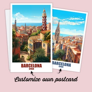 Carte postale de Barcelone, carte postale de voyage de Barcelone, carte postale personnalisée sur demande, carte postale de vacances en Espagne pour les amis et la famille