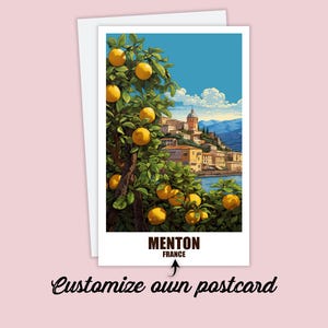 Personalisierte Menton Postkarte, Frankreich Karte, Grußkarte Geschenkkarte Reise Postkarte Menton Karte, Reisekarte Freunde & Familie