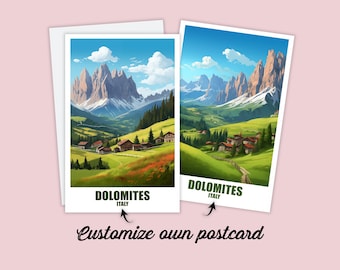 Dolomites Postcard, Personalized Postcard Dolomites, Italy Map Travel Postcard Gift, Holiday Postcard for Friends and Family
