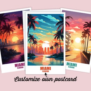 Carte postale personnalisée de Miami, carte de Floride, carte de vœux américaine, carte-cadeau, carte postale de voyage, carte de voyage, amis et famille