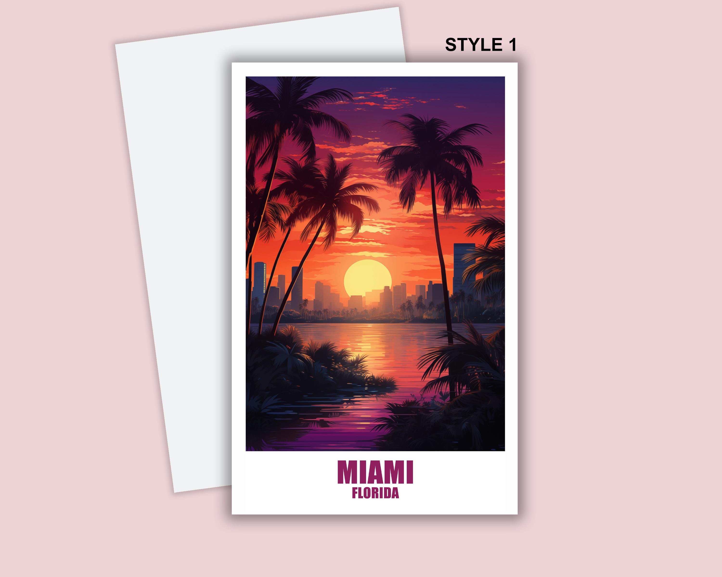 Personalized Miami Postcard, Florida Map, America Greeting Card Gift ...