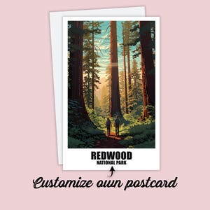 Personalisierte Redwood Nationalpark Postkarte, Kalifornien Karte, Grußkarte Geschenkkarte Reise Postkarte Amerika Karte, Reisekarte Redwood