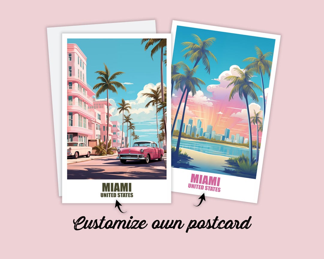 Personalized Miami Postcard, America Map, Florida Greeting Card Gift ...