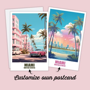 Carte postale personnalisée de Miami, carte de l'Amérique, carte de vœux de Floride, carte-cadeau, carte postale de voyage, carte de Miami, carte de voyage, amis et famille