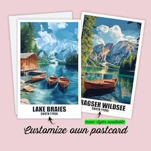 Carte postale personnalisable Pragser Wildsee Dolomites Carte personnalisée Italie Carte de vœux Carte cadeau Carte de voyage Cadeau pour amis
