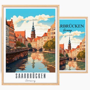 Saarbrücken Poster, Personalized Travel Poster Saarbrücken, Germany Vintage Poster Illustration, Wall Art Decoration, Gift