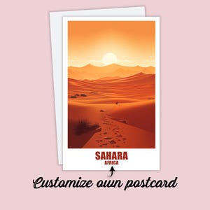 Postal personalizada del Sahara, mapa de África, tarjeta de felicitación del Sahara, tarjeta de regalo, postal de viaje, mapa del Sahara, tarjeta de viaje para amigos y familiares