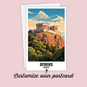 Carte postale d'Athènes, carte postale de voyage d'Athènes, carte postale personnalisée, carte postale de vacances en Grèce pour les amis et la famille, carte de l'Acropole