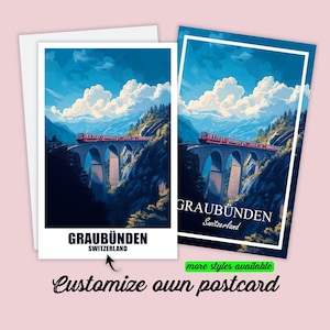Carte postale personnalisée des Grisons, carte de la Suisse, carte de vœux, carte cadeau, carte de voyage, carte postale des Grisons, cadeau pour amis
