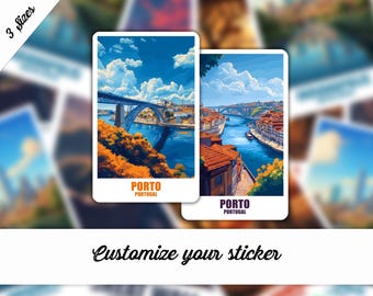 Pegatina personalizable de Oporto, Portugal, pegatina personalizada de Oporto, regalo de viaje, pegatina de Oporto, maleta de viaje, pegatina de viaje, pegatina para coche
