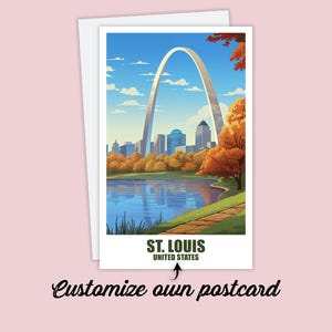 Carte postale personnalisée de Saint-Louis, carte de l'Amérique, carte-cadeau de carte de vœux, carte postale de voyage du Missouri, carte de Saint-Louis, carte de voyage pour amis