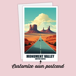 Gepersonaliseerde Monument Valley-ansichtkaart, Arizona-kaart, Monument Valley-wenskaart, cadeaukaart, reiskaart, reiskaart voor vrienden en familie