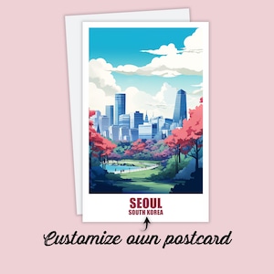 Carte postale personnalisée de Séoul, carte de Corée du Sud, carte-cadeau de carte de vœux, carte postale de voyage, carte de Séoul, carte de voyage amis et famille