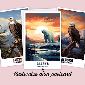 Alaska Postkarte, Reise Postkarte von Alaska, Auf Wunsch Personalisierte Postkarte, Alaska Urlaubspostkarten für Freunde Familie, Reisekarte