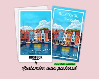Personalisierbare Rostock Postkarte Deutschland Reisekarte Rostock Personalisiert Geschenk für Freunde Grußkarte Geschenkkarte Urlaub Karte