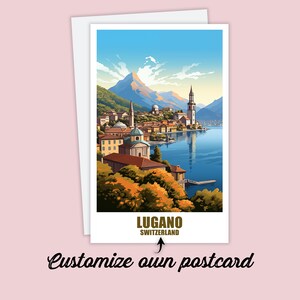 Carte postale de Lugano, carte postale personnalisée Lugano, Suisse Carte postale de voyage Carte-cadeau, carte postale de vacances pour les amis et la famille