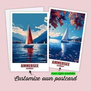 Carte postale personnalisée Ammersee Bavière carte Allemagne Cadeau personnalisable pour amis carte de vœux carte cadeau carte de voyage vacances