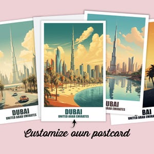 Carte postale de Dubaï, carte postale personnalisée de Dubaï, carte postale de voyage des Émirats, carte postale de vacances pour les amis et la famille, carte de Dubaï