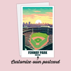 Postal de Fenway Park, postal personalizada de Fenway Park, postal de viaje con mapa de Boston, postal de vacaciones con mapa de Estados Unidos