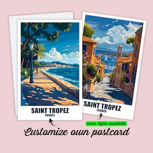 Carte postale personnalisée de Saint-Tropez, carte de France, Saint Tropez, cadeau personnalisable pour amis, carte de vœux, carte cadeau, carte de voyage