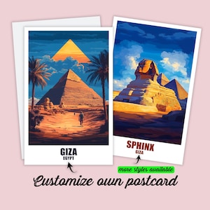 Personalisierte Gizeh Postkarte, Kairo Karte Pyramiden Grußkarte Geschenkkarte, Ägypten Reise Postkarte Sphinx Reisekarte Freunde & Familie
