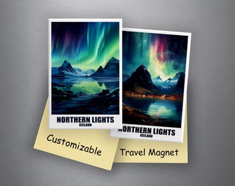 Imán para nevera personalizado de la aurora boreal de Islandia, 78 x 53 mm, imanes de ciudad, imán de viaje personalizado, regalo de recuerdo de la aurora boreal