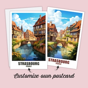 Carte postale Strasbourg personnalisée, carte France, carte de voeux, carte cadeau, carte postale voyage, carte Strasbourg, carte voyage amis famille