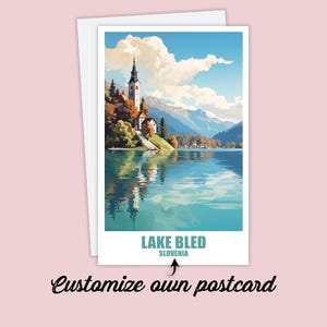 Postal de Bleeder See, postal de viaje de Bleeder See, postal personalizada, postal de vacaciones en Eslovenia para amigos y familiares, tarjeta