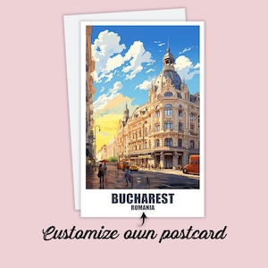 Carte postale de Bucarest, carte postale personnalisée Bucarest, Roumanie Carte postale de voyage, carte postale de vacances pour les amis et la famille, carte de Bucarest
