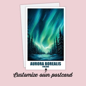 Cartolina Finlandia, cartolina di viaggio dalla Finlandia, cartolina personalizzata, cartolina di vacanza Aurora Boreale per amici e familiari, aurora boreale