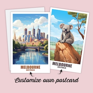 Cartolina personalizzata di Melbourne, mappa dell'Australia, biglietto d'auguri, buono regalo, cartolina di viaggio, mappa di Melbourne, biglietto di viaggio, amici e famiglia