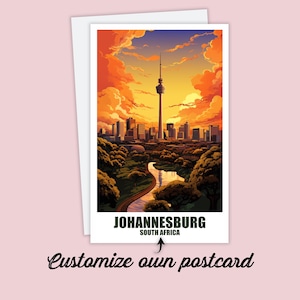 Postal de Johannesburgo, postal personalizada, postal de viaje con mapa de Johannesburgo, Sudáfrica, regalo, tarjeta navideña para amigos y familiares