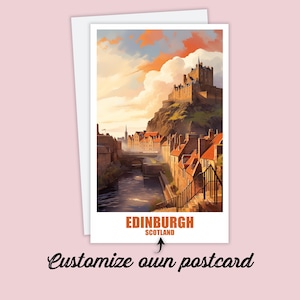 Edinburgh ansichtkaart, gepersonaliseerde ansichtkaart Edinburgh, Schotland kaart reis ansichtkaart cadeau, vakantie ansichtkaart voor vrienden en familie